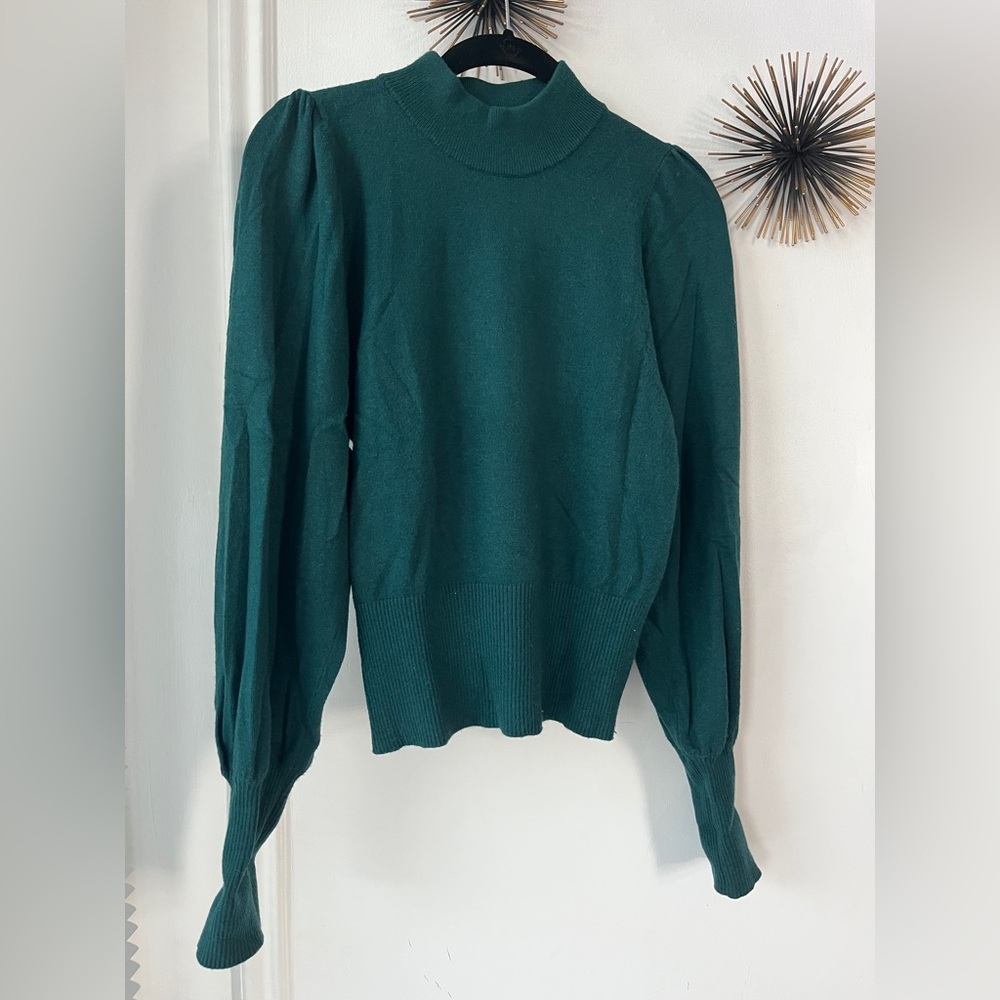 Express Ballon Sleeved Mock Neck Teal Sweater